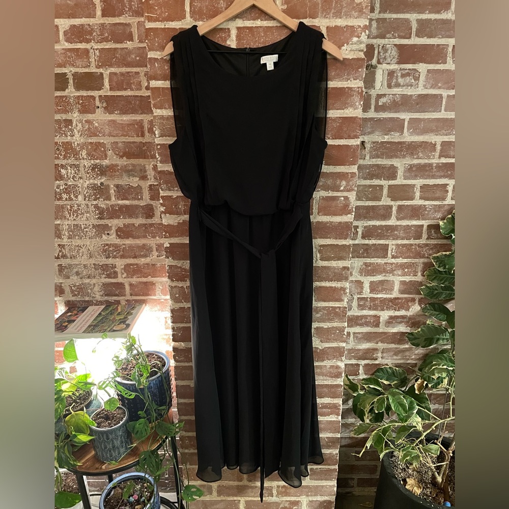 BISOU BISOU Black Midi Dress with sash tie